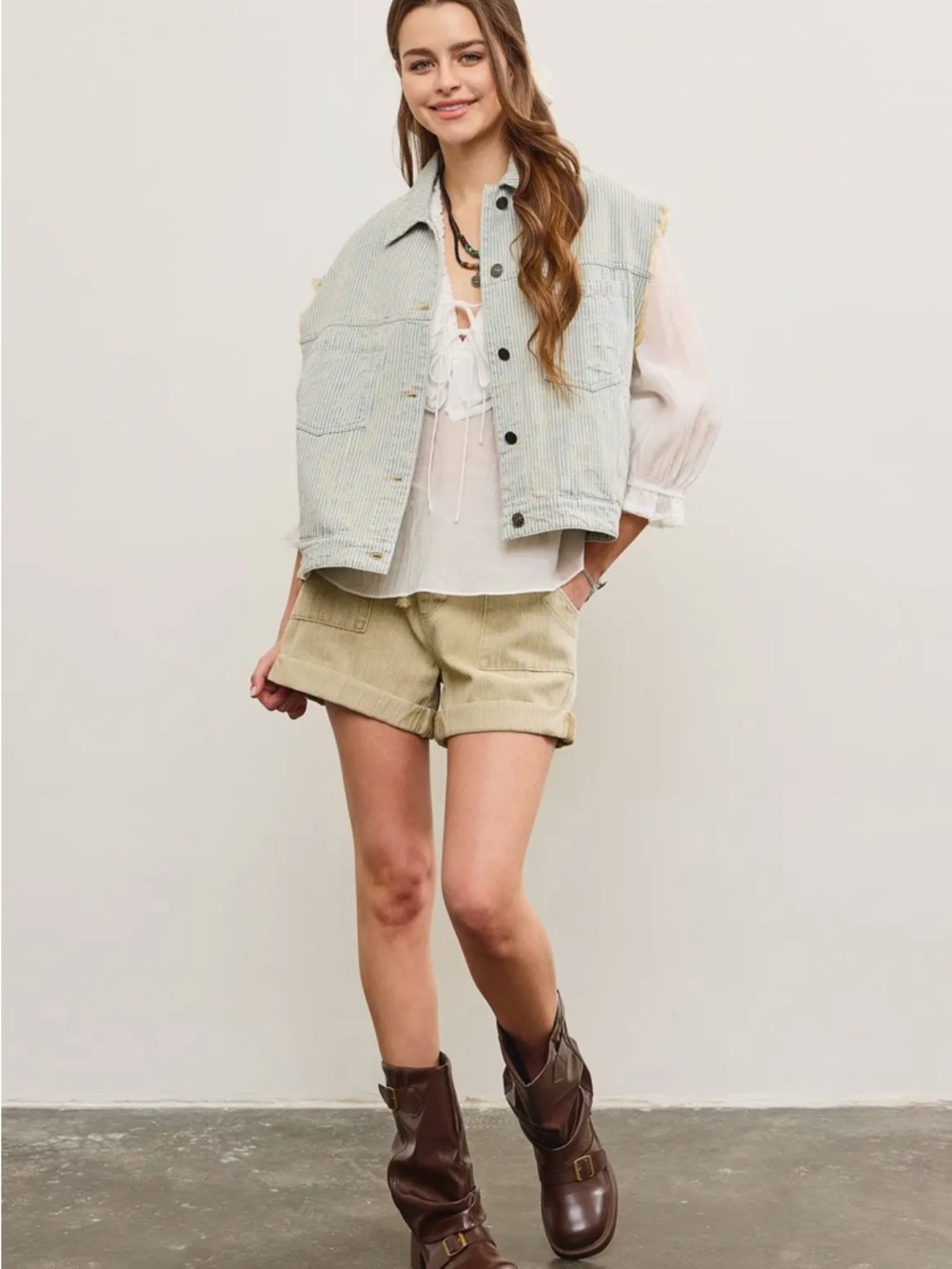 330. Celestial striped denim vest